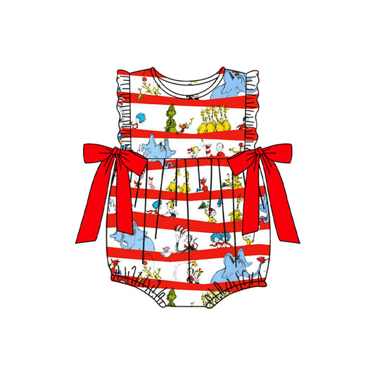 pre -order red stripe cartoon print short sleeve baby romperSR2363