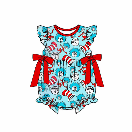 pre -order blue cartoon print short sleeve baby romperSR2365