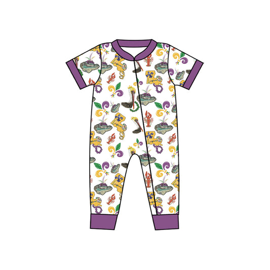 Pre-order purple cartoon print with zipper short sleeve baby romper SR2394