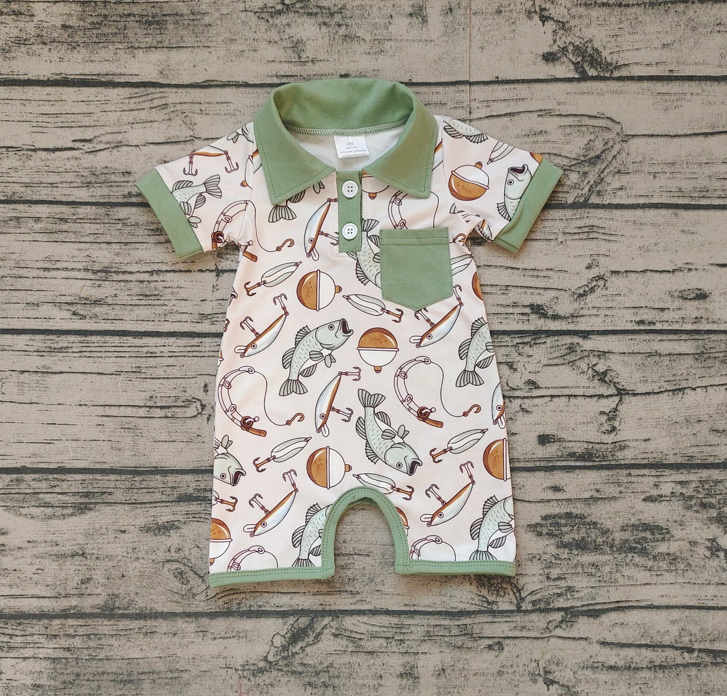 Pre-order Green fish pattern short sleeve baby romperSR2472