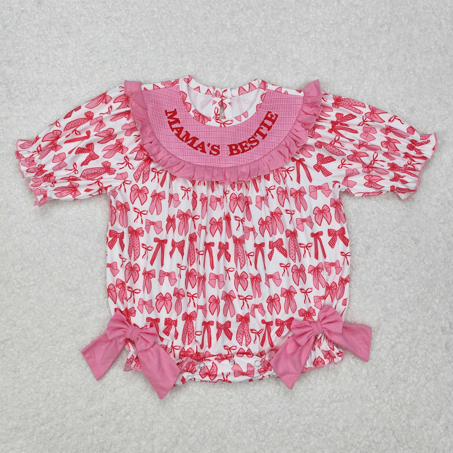 pink bow mama's bestie  Print Baby Romper