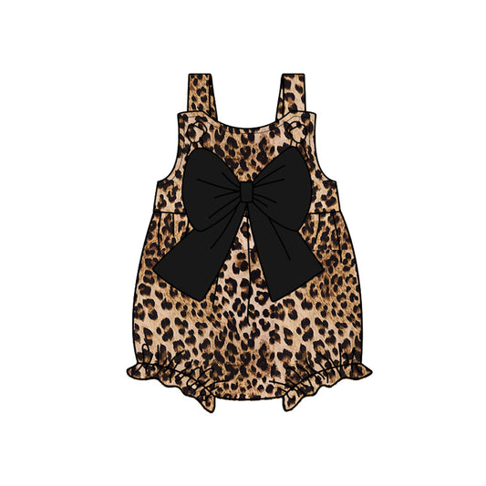 Pre-order leopard bow sleeveless baby romperSR2739
