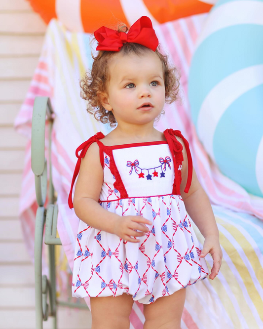 Pre-order 4th of July bows print sleeveless baby romperSR2740