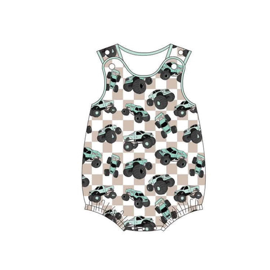 Pre-order plaid tractor sleeveless baby romperSR2742