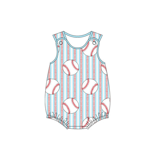 Pre-order baseball stripe sleeveless baby romperSR2743