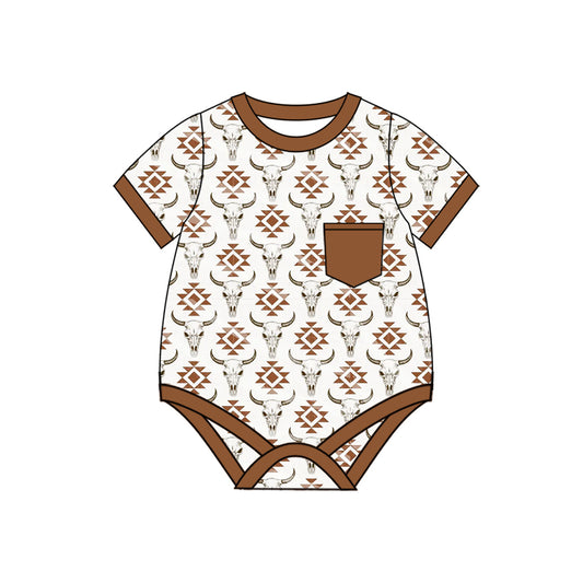 Pre-order brown Cattle print baby romperSR2744