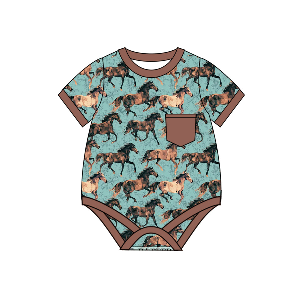 Pre-order green hunting horse print baby romperSR2746
