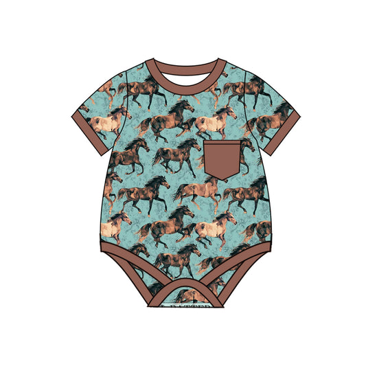Pre-order green hunting horse print baby romperSR2746