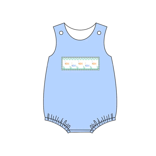 Pre-order blue fishes print sleeveless baby romperSR2749