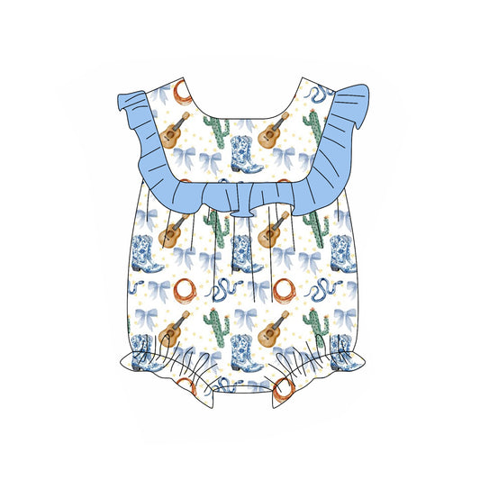 Pre-order  blue bow guyitar cactus baby romperSR2751