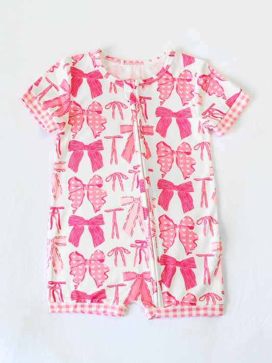 Pre-order pink bows short sleeve baby romperSR2271