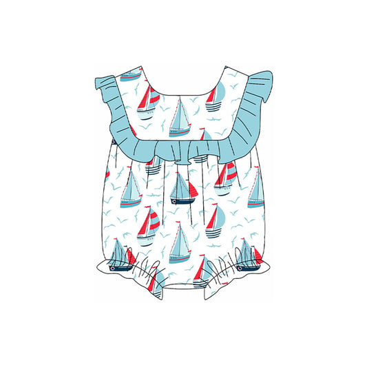 Pre-order cyan sea boat short sleeve baby romperSR2273