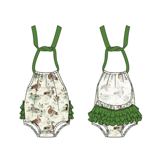 Pre-order green grass duck  sleeveless  baby romperSR2779