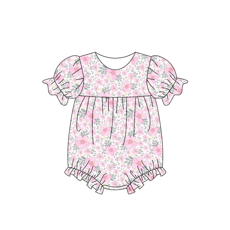 Pre-order pink flowers print short sleeve baby romperSR2782