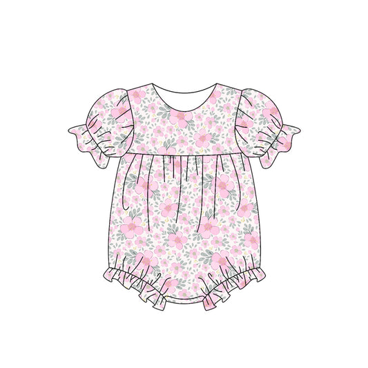 Pre-order pink flowers print short sleeve baby romperSR2782