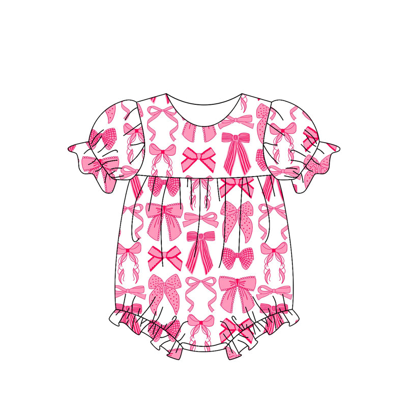 Pre-order pink bows print short sleeve baby romperSR2783