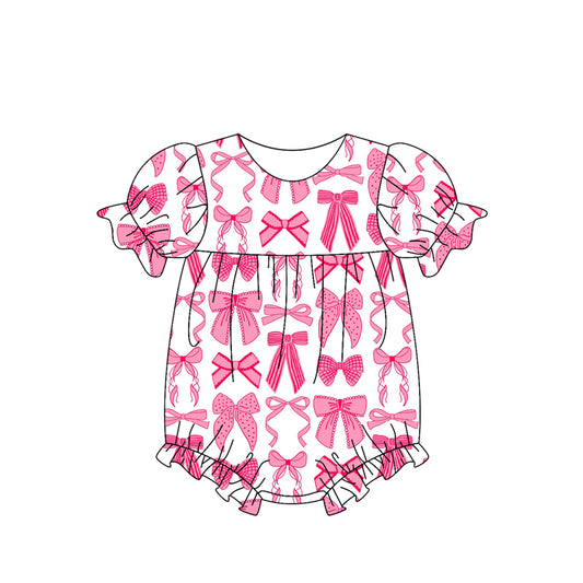 Pre-order pink bows print short sleeve baby romperSR2783