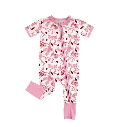 Pre-order pink bows short sleeve baby romperSR2790