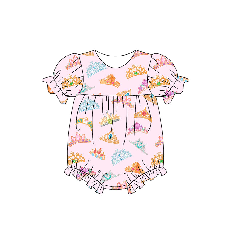 Pre-order crown pink print baby romper SR2808