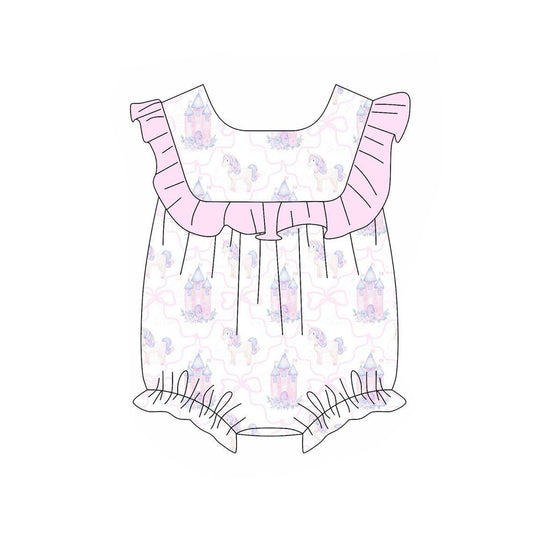 Pre-order castle pink bow print baby romper SR2830