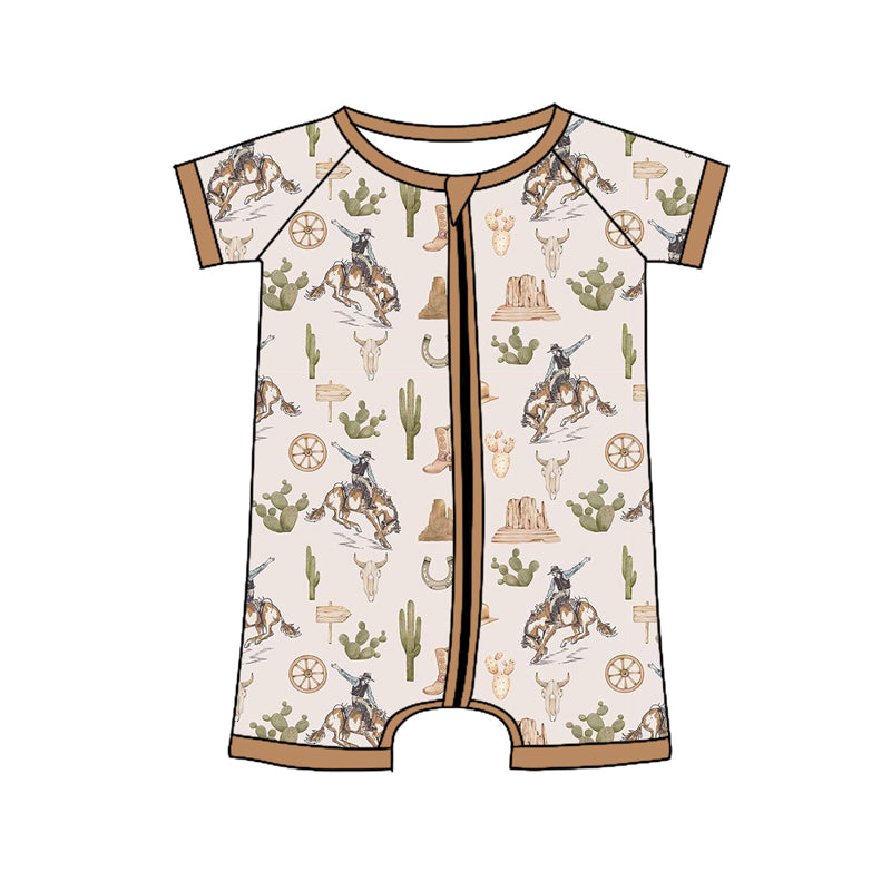 Pre-order cowboy print baby short sleeve romper SR2852