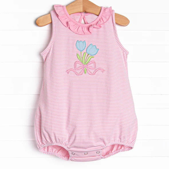 Pre-order Pink stripe flowers print sleeveless romper SR2855