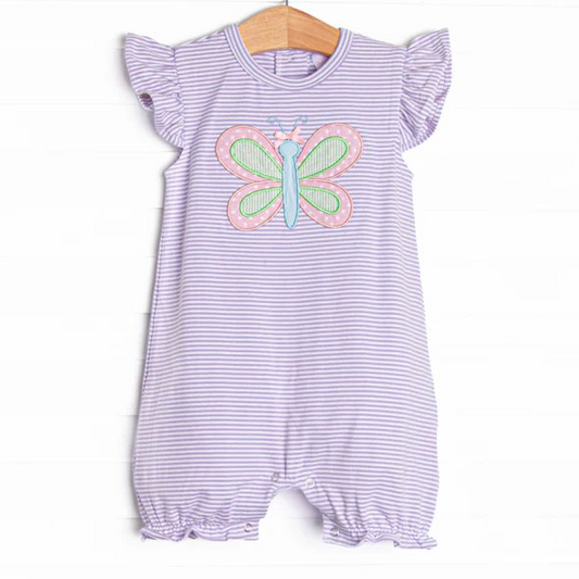 Pre-order purple stripe flowers print flying sleeve romper SR2856
