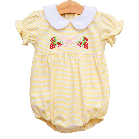 Pre-order yellowe stripe strawberry embroidery romper SR2867