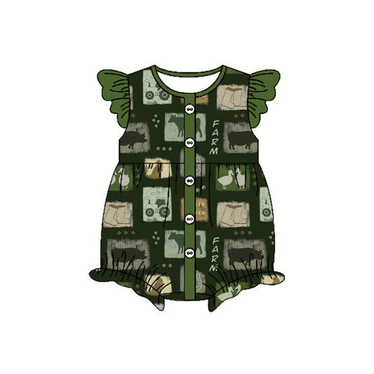 Pre-order green pattern button romper SR2873