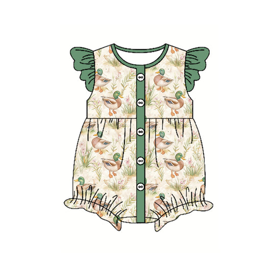 Pre-order green duck button romper SR2875