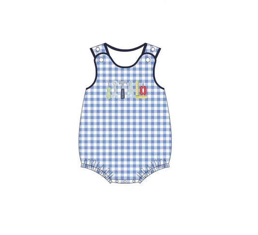 Pre-order tool blue plaid romper SR2877