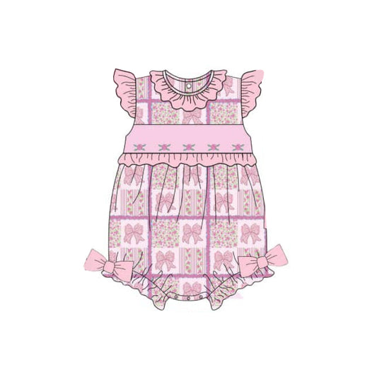Pre-order pink bow flowers  romper SR2882