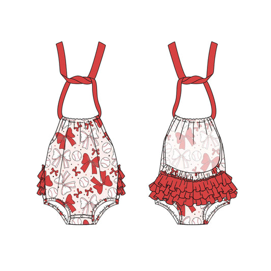 Pre-order red bow baseball sleeveless romper SR2885