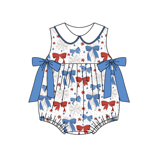 Pre-order red blue bow baseball sleeveless romper SR2886