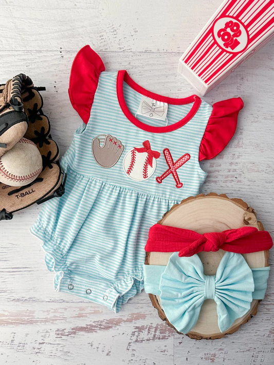 Pre-order baseball flying sleeve romper SR2892