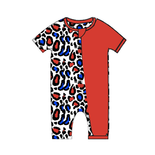Pre-order blue red leopard  short sleeve romper SR2905