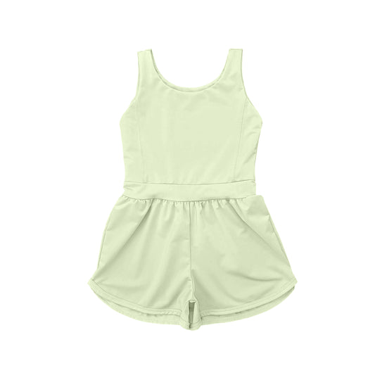 Pre-order green solid yoga sleeveless romper SR3021