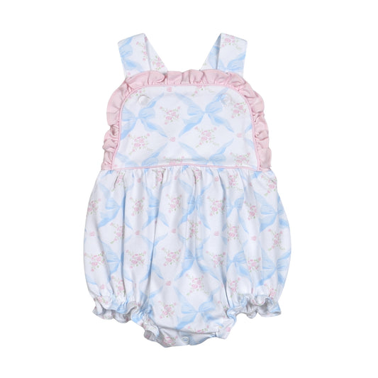 Pre-order Blue bows flowers sleeveless romper SR3031