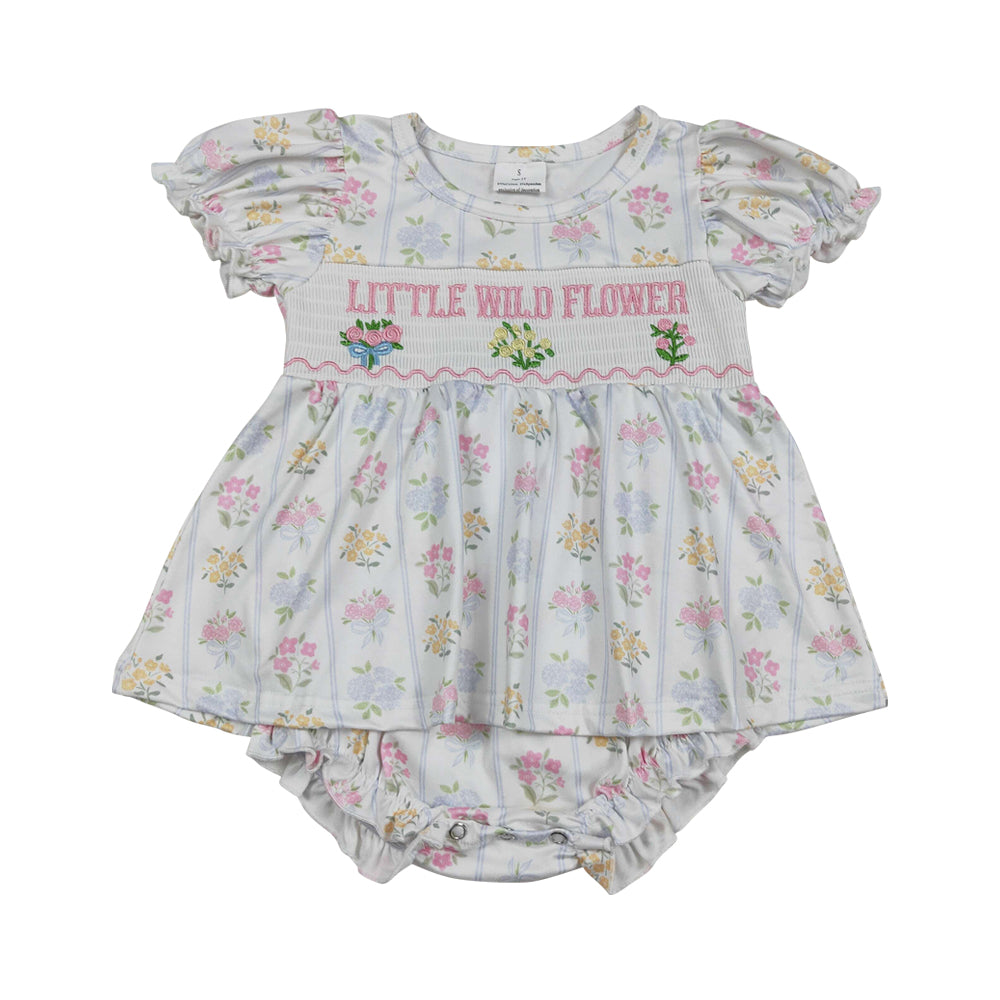 Floral embroidery Smock Girls baby romper SR3043