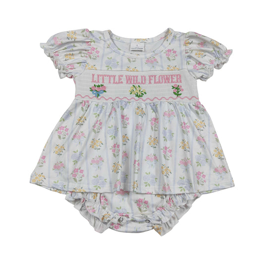 Floral embroidery Smock Girls baby romper SR3043