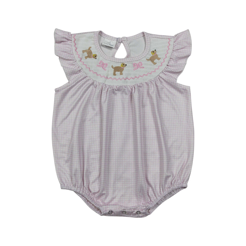 Pink Stripe Embroidered Dog Print Baby Romper  SR3316