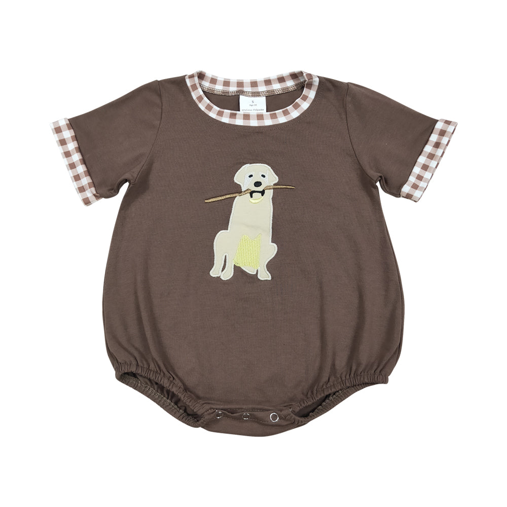 Brown embroidered dog Baby Romper  SR3470