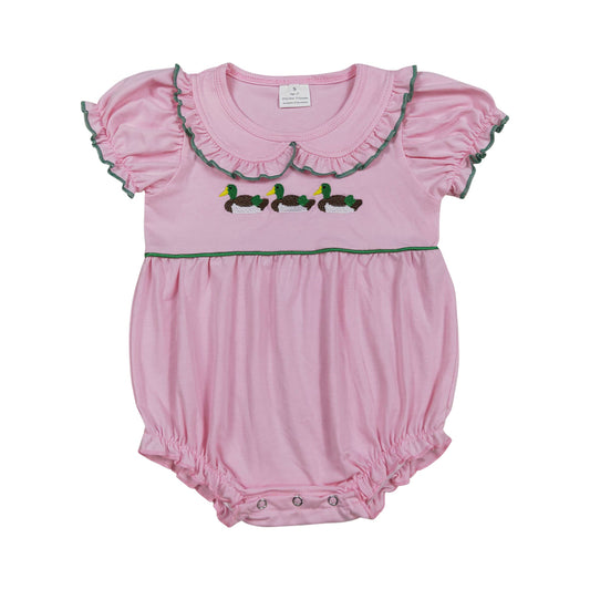 Summer Pink Duck Embroidery Baby Romper  SR3532