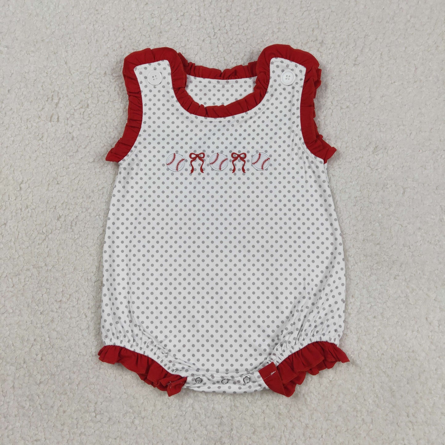 White dot baseball sleeveless Baby Romper SR3581