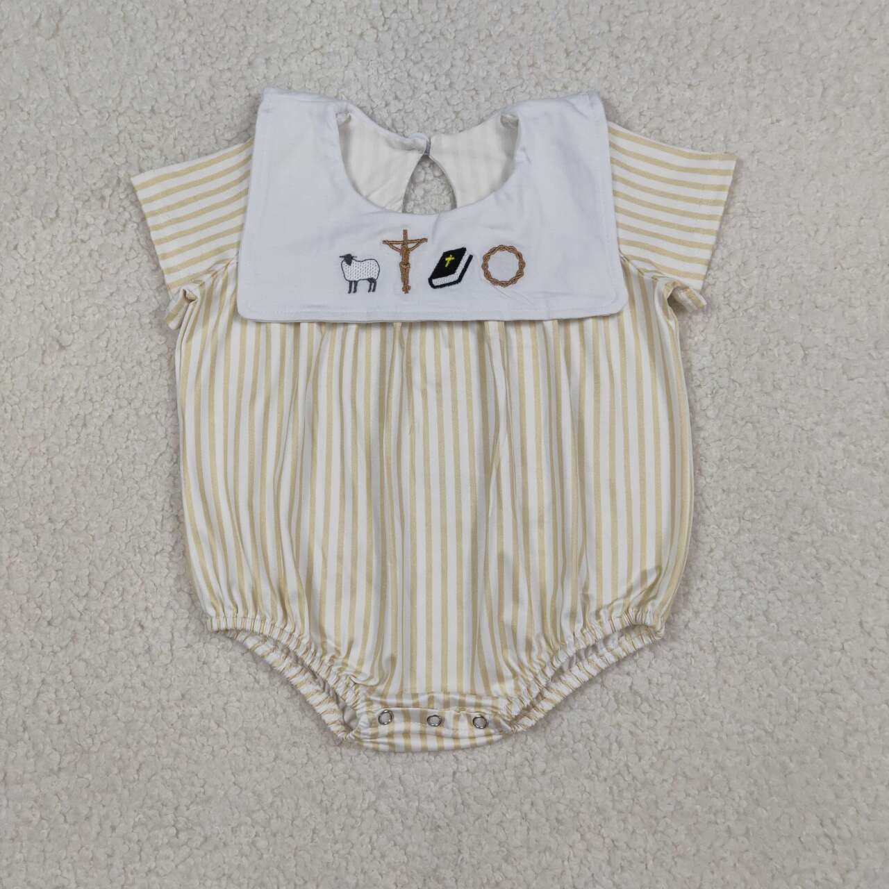 Embroidery cross yellow stripes Short Sleeve Baby Romper SR3802