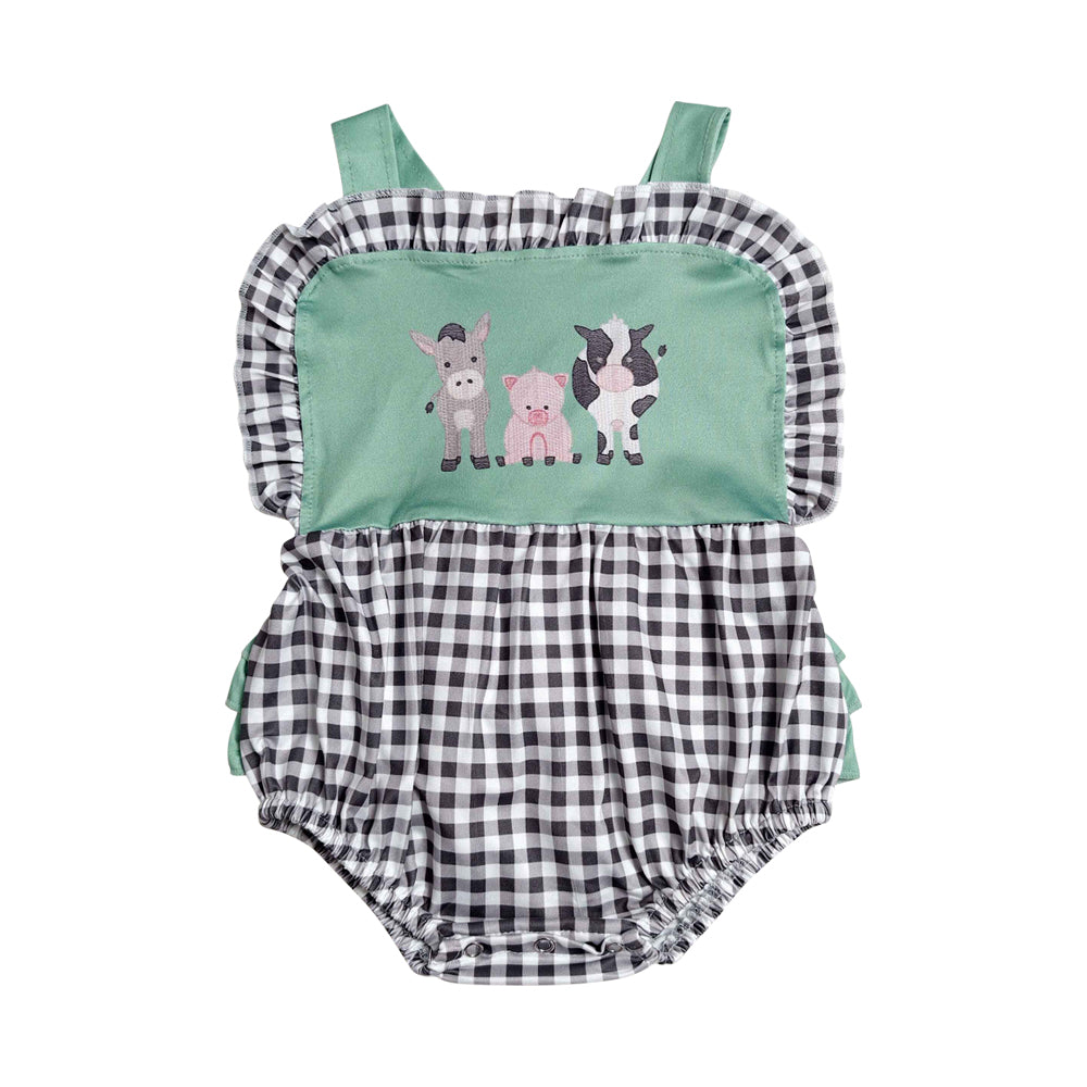 Black and white Plaid cow Print Baby Romper  SR3866