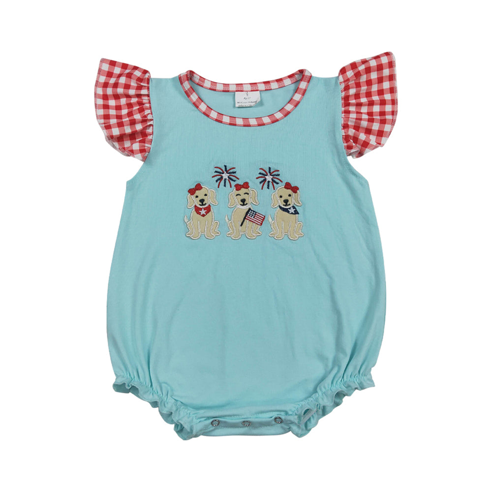 July 4th Embroidered Dog Print Baby Romper  SR4051