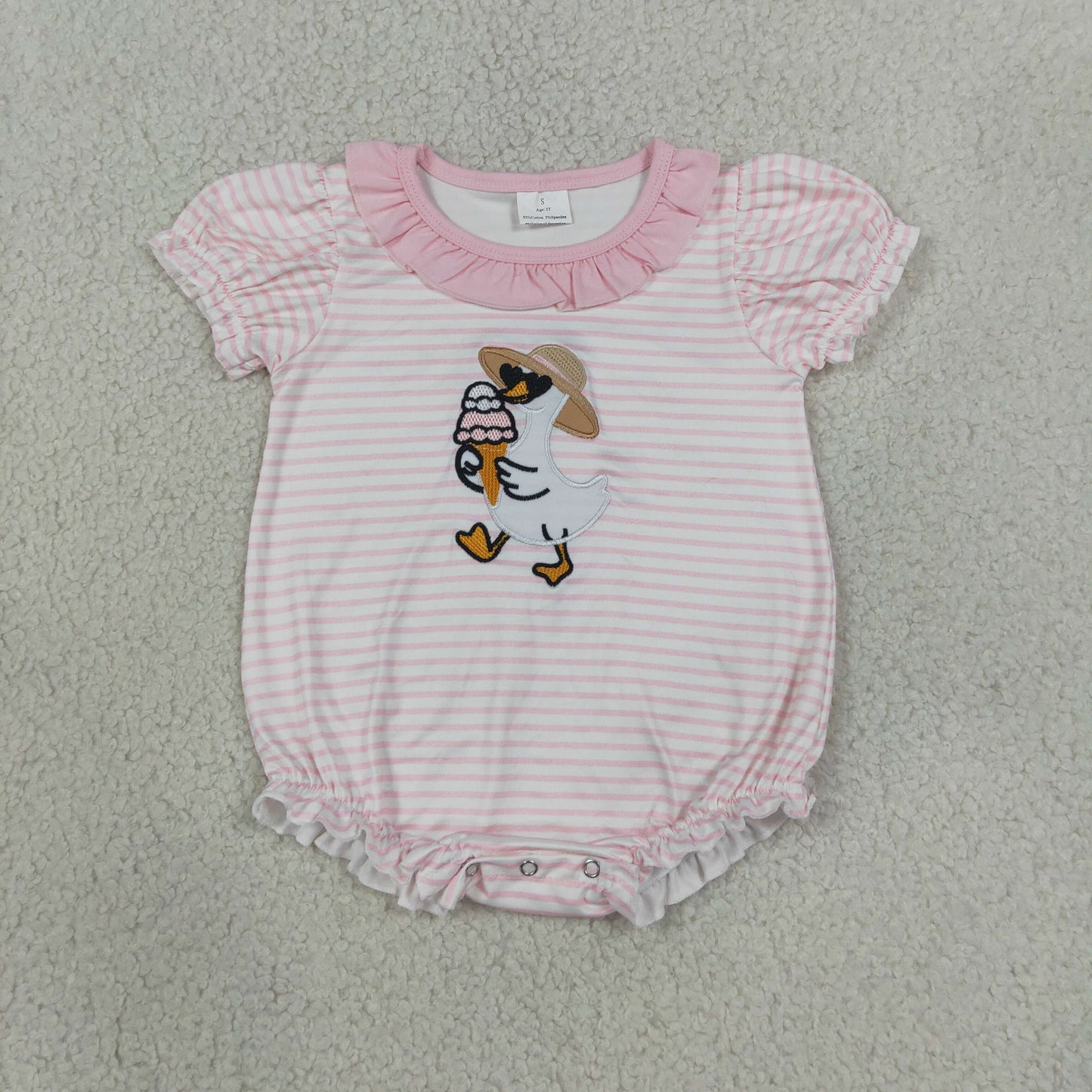 SR4101 Embroidery Goose Baby Girls Romper