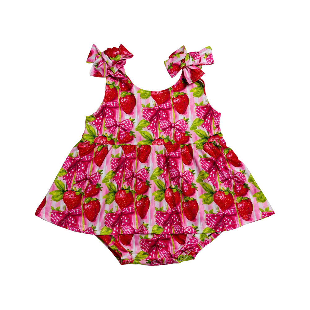Strawberry Bow Print Baby Romper SR4134