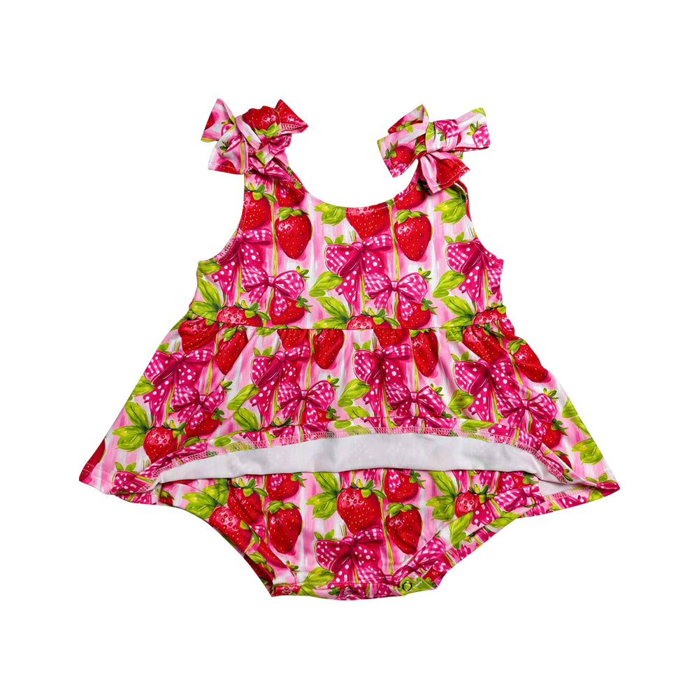 Strawberry Bow Print Baby Romper SR4134